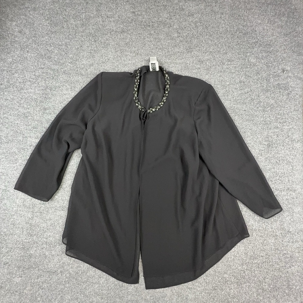 R&M Richards Jacket Womens 24W Black Beaded Sequin Chiffon Sheer Tie Front 97752